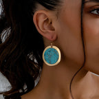 Vintage Bohemian Round Blue-Green Stone Earrings with Earthy Tone