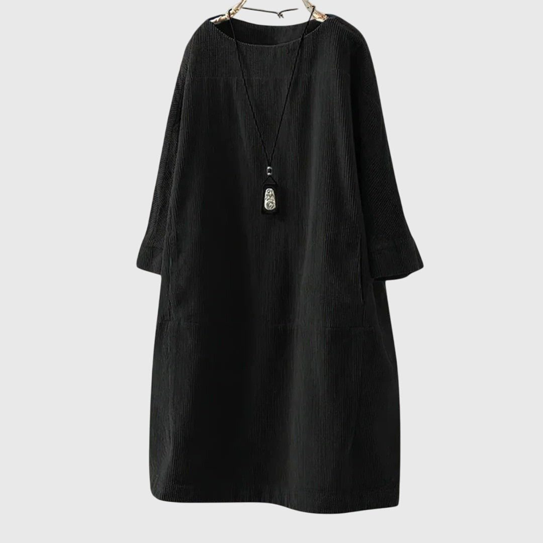 Corduroy Midi Dress with Relaxed Silhouette