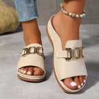 Sandalias de mujer sin cierres con tira de hebilla decorativa