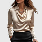 Pleated Neckline Blouse with Soft Sheen
