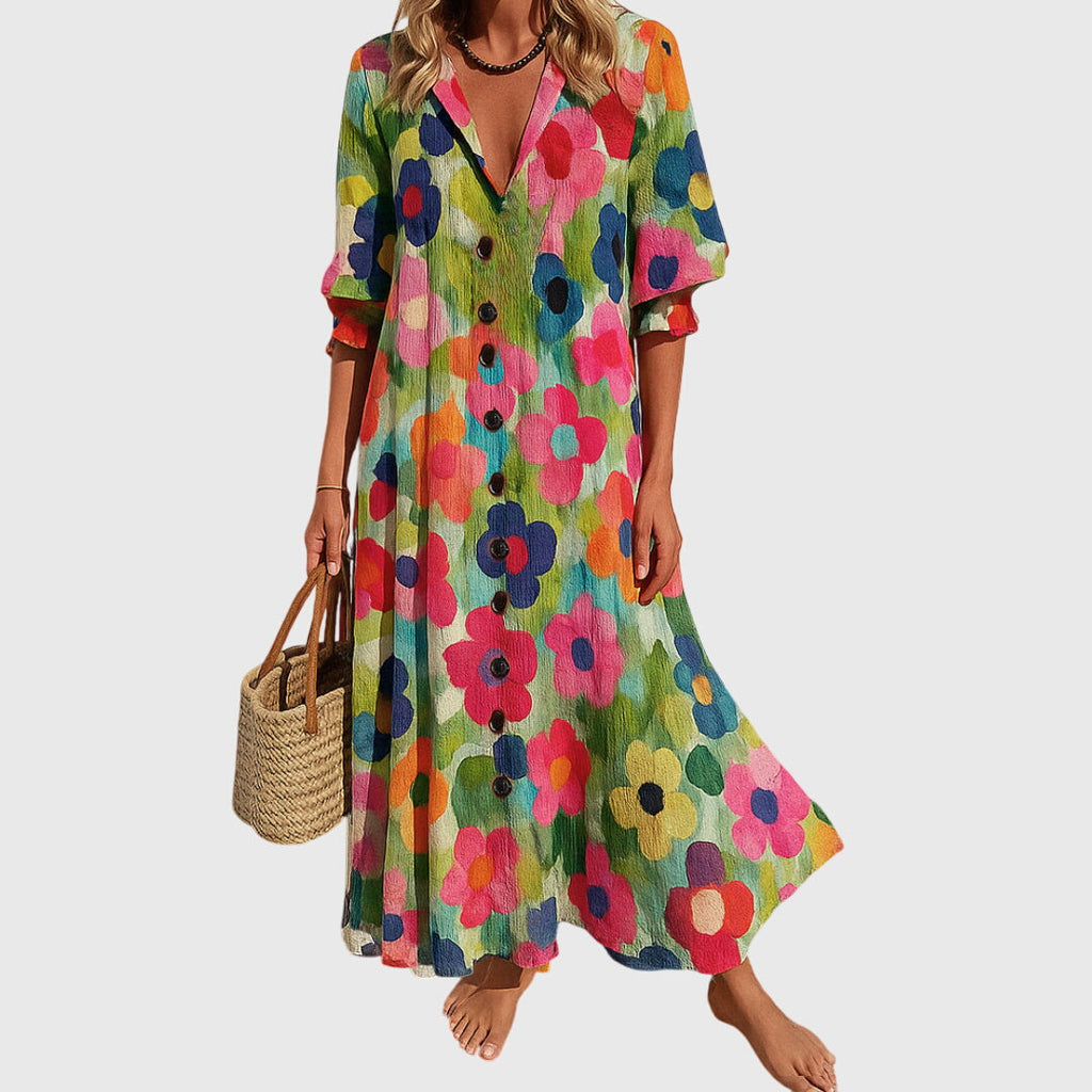 Boho Maxi Dress with Delicate Pattern and Lace Accents
