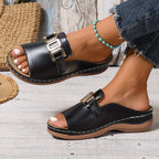 Sandalias de mujer sin cierres con tira de hebilla decorativa