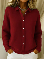Textured Knit Cardigan with Collar and Button Front