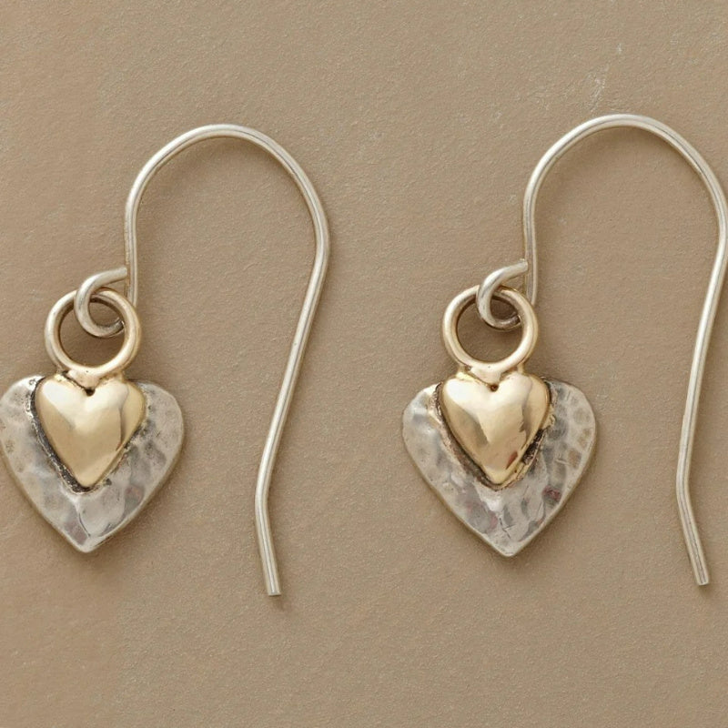 Vintage Two-Tone Heart Pendant Earrings with Romantic Look