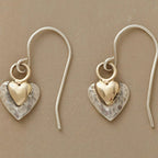 Vintage Two-Tone Heart Pendant Earrings with Romantic Look