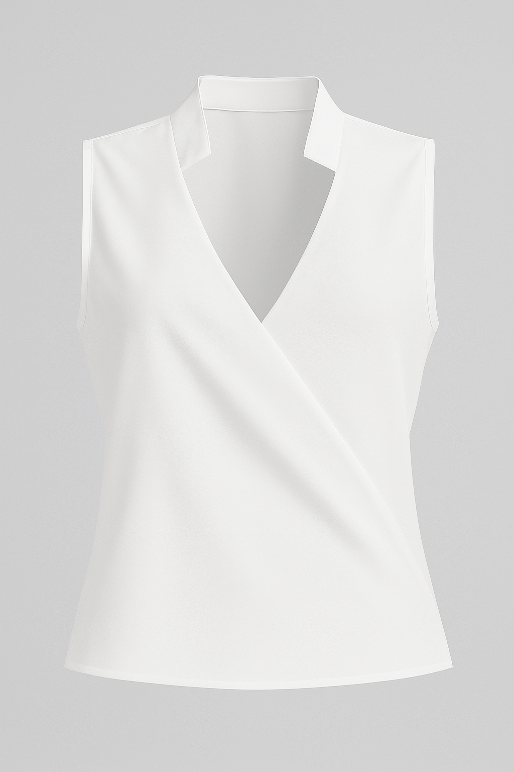 Sleeveless V-Neck Blouse with a Stand Collar Detail