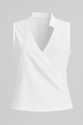 Sleeveless V-Neck Blouse with a Stand Collar Detail