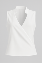 Sleeveless V-Neck Blouse with a Stand Collar Detail