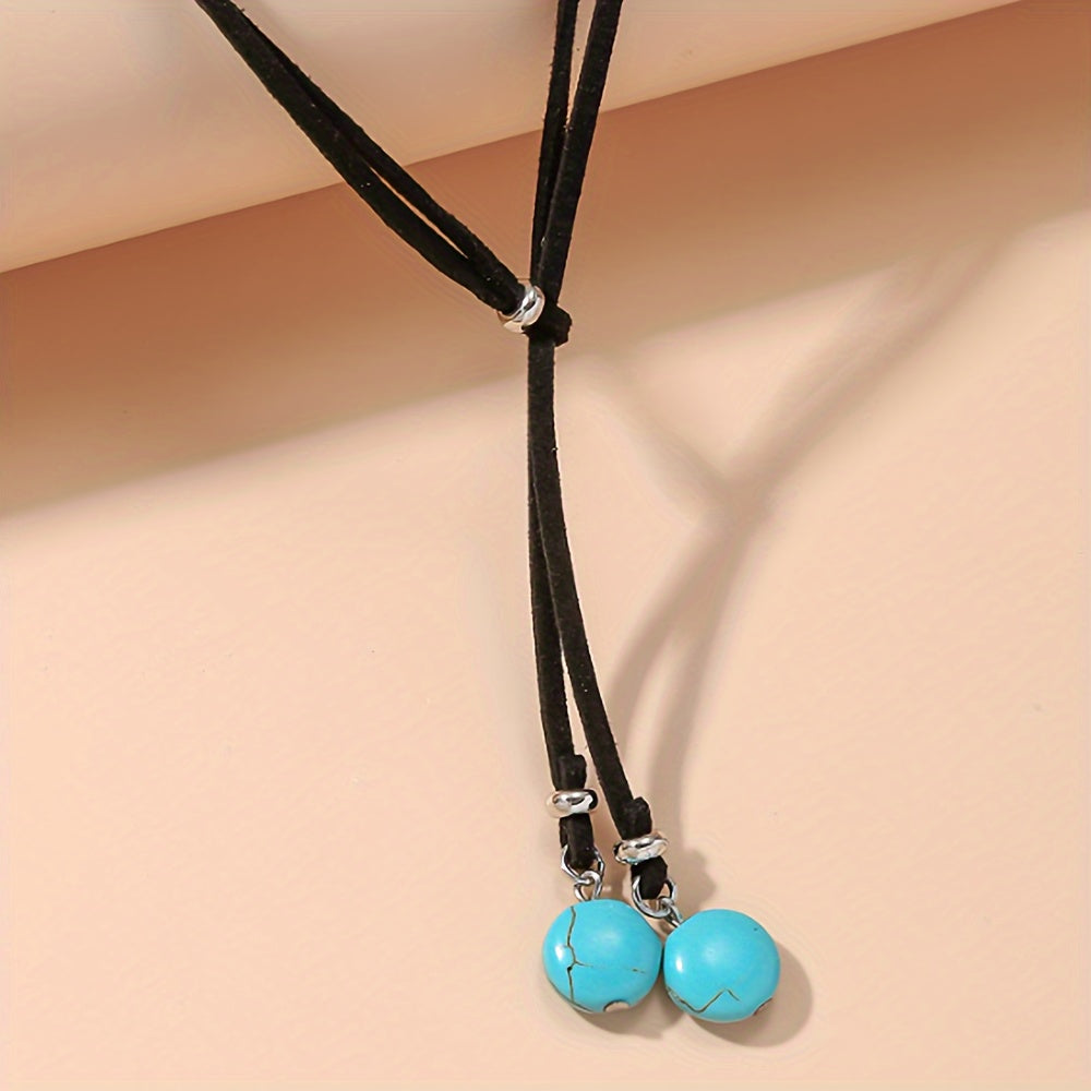 Minimalist Boho Blue-Green Bead Adjustable Choker Necklace