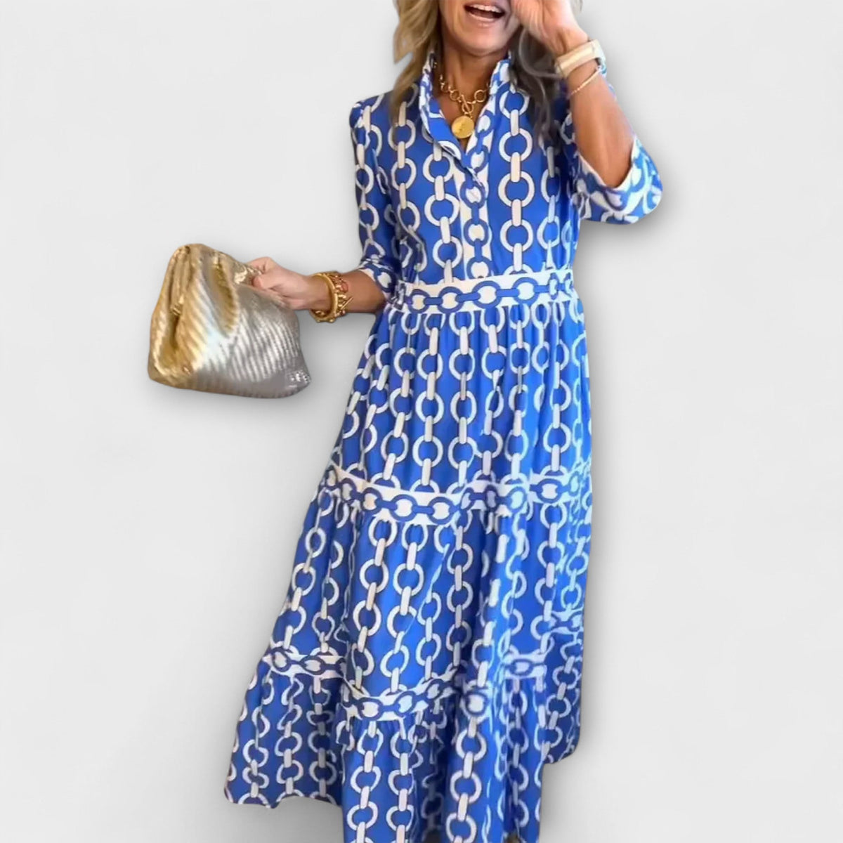 Midi Dress with Bold Chain Pattern