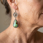 Blue-Green Stone Floral Drop Earrings with Vintage Look
