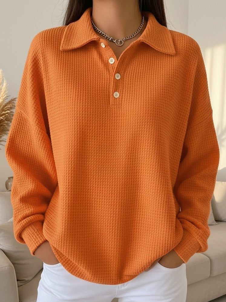 Polo Knit Jumper with Button Collar and Long Sleeves