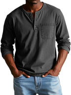 Men's Long-Sleeve Henley Shirt with Button Neckline