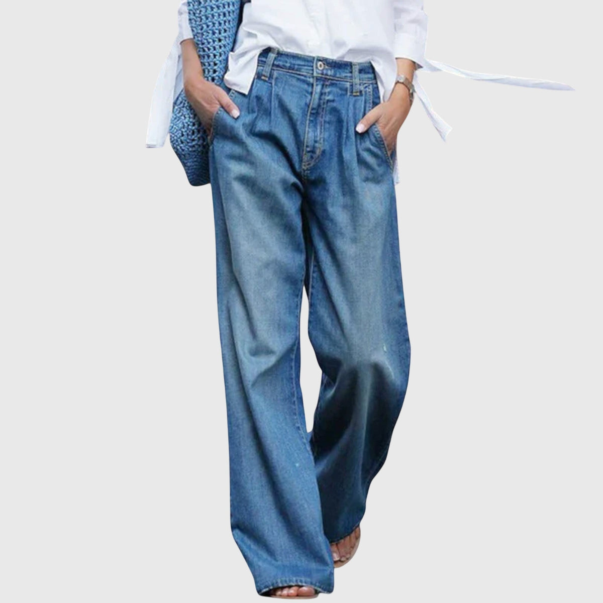Wide Leg Denim Jeans with Relaxed Fit