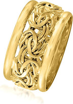Wide Byzantine Weave Ring with Chain Texture in Gold Colour
