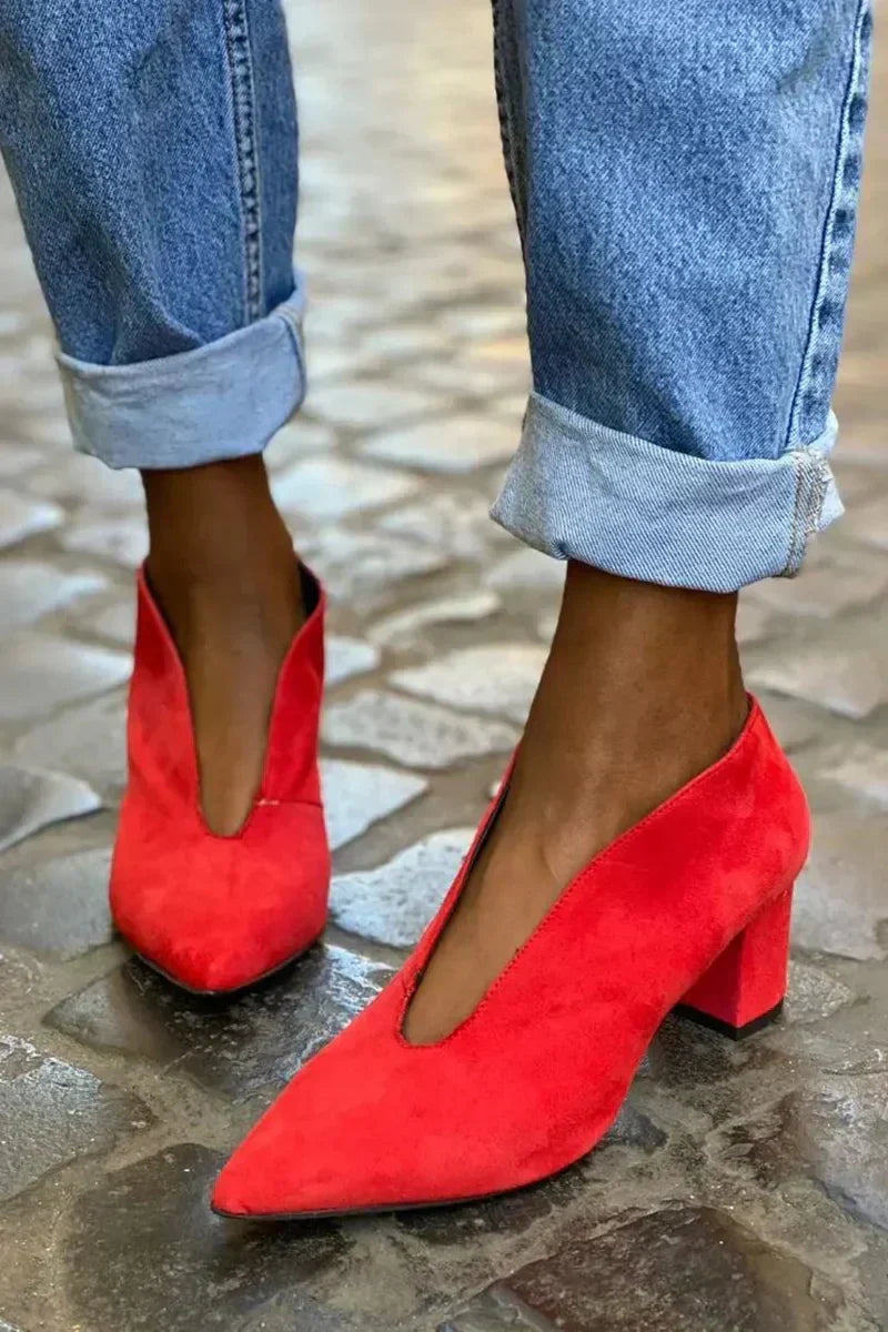 Block Heel Court Shoes in Bold Colour