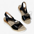 Vintage-Style Espadrille Wedge Sandals with Ankle Strap