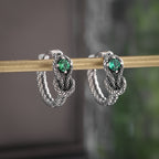 Vintage Green Cubic Zirconia Earrings in Silver Colour