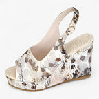 Floral Print Platform Sandals with Ankle Strap