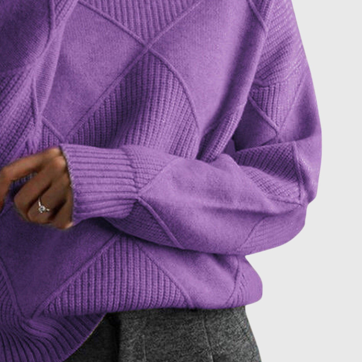 Geometric Pattern Turtleneck Jumper in Soft Knit