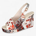 Floral Print Platform Sandals with Ankle Strap