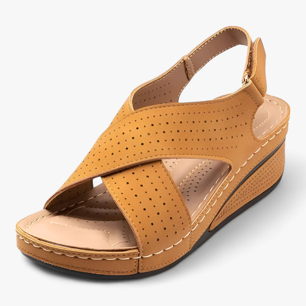 Roman-Style Wedge Sandals with Elastic Ankle Strap