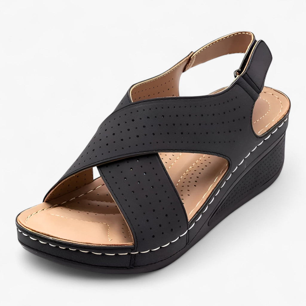 Roman-Style Wedge Sandals with Elastic Ankle Strap