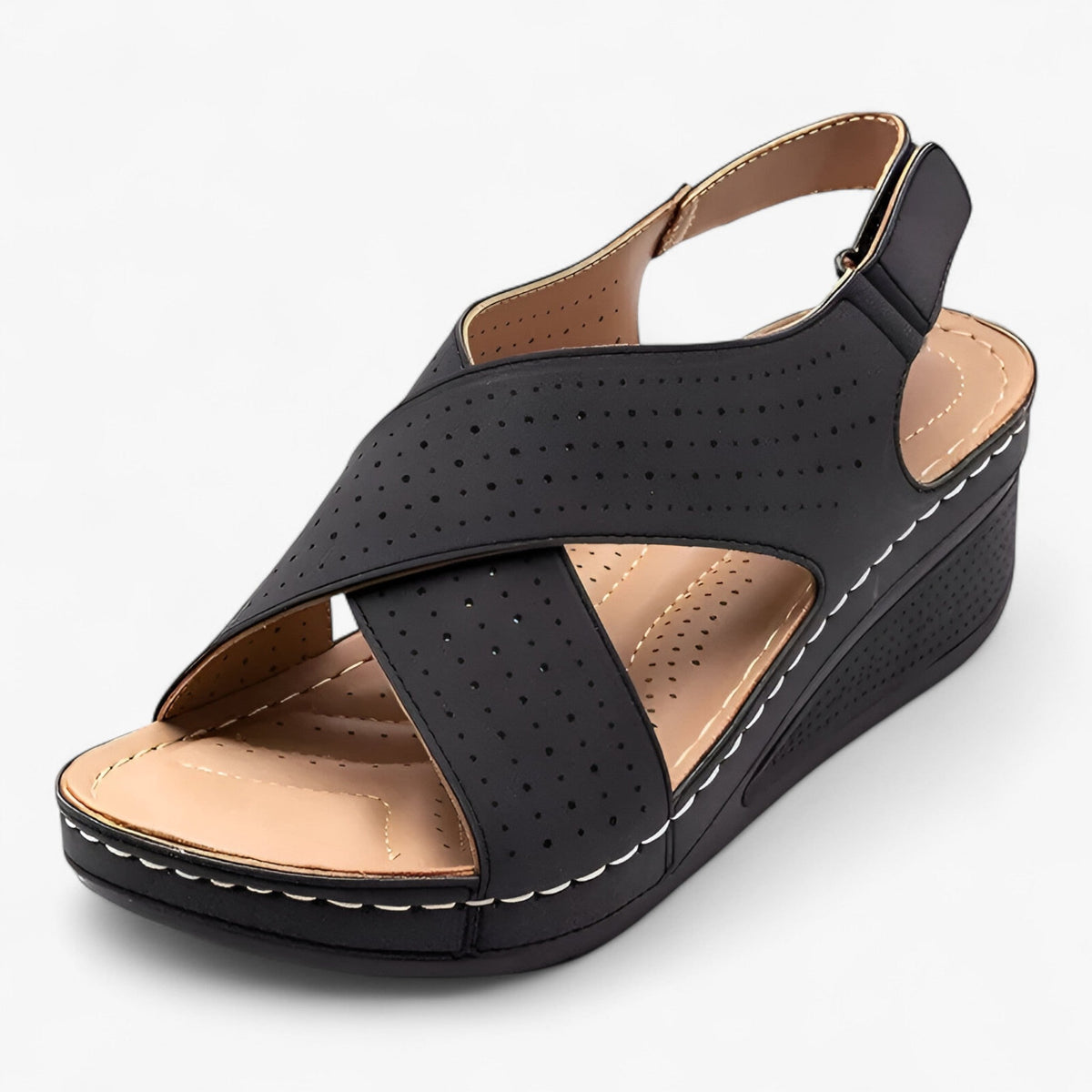 Roman-Style Wedge Sandals with Elastic Ankle Strap