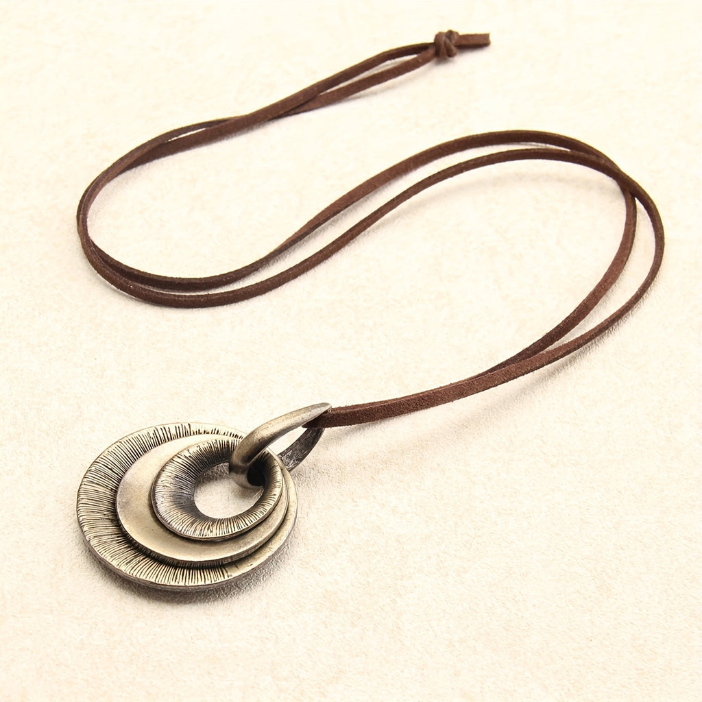 Vintage Layered Disc Long Pendant Necklace with Relaxed Drape