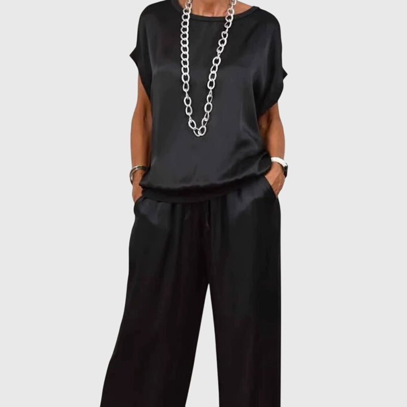 Refined Two Piece Set with Wide Leg Trousers