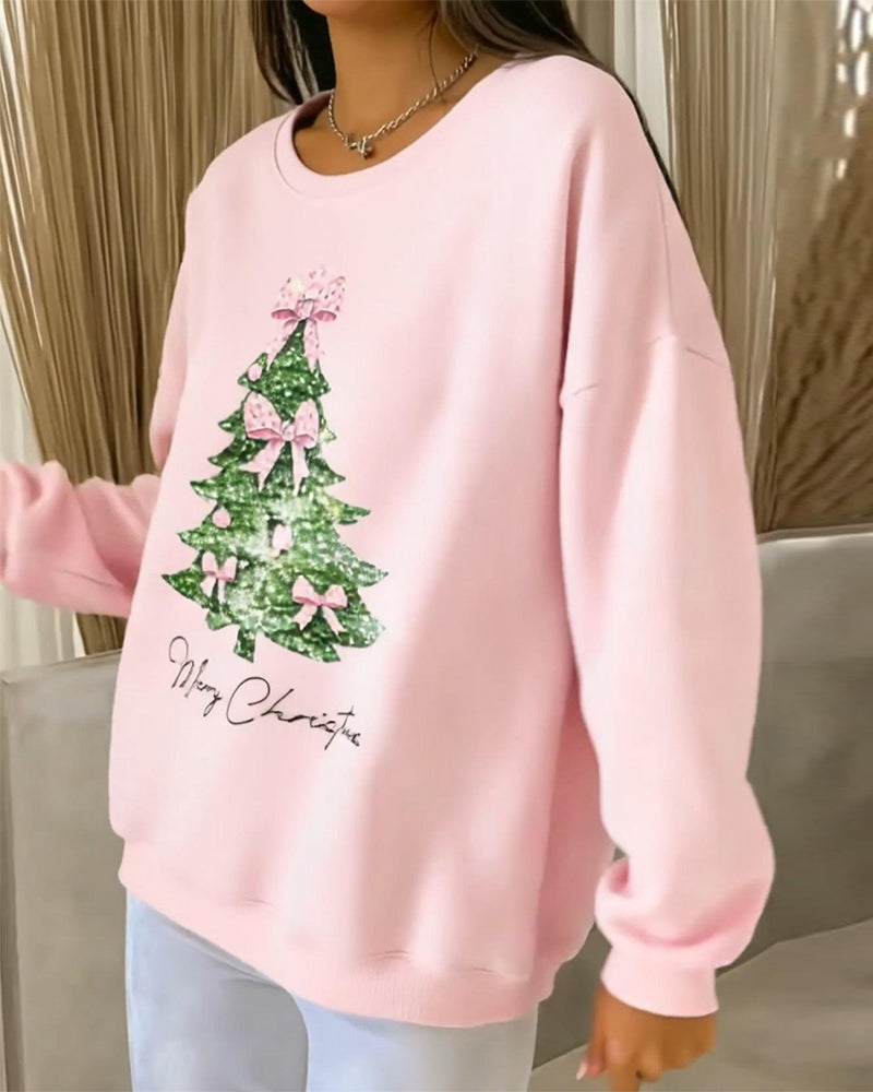 Sweatshirt med rund halsringning och festligt tryck