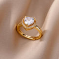 White Crystal Heart Ring with Warm Setting in Gold Colour