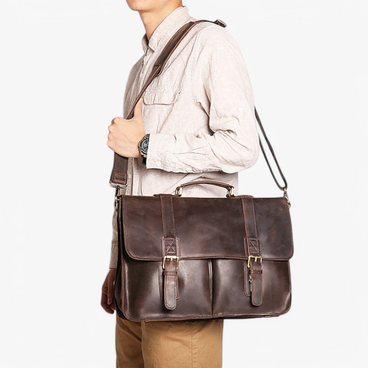 Structured business bag with a padded laptop section