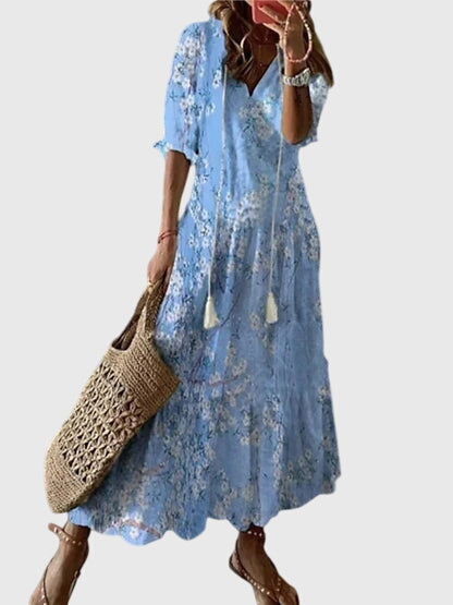 Boho V-Neck Summer Dress with Vintage Character