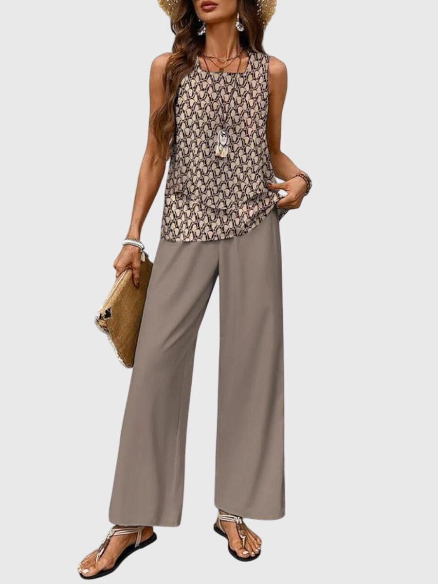 Square Neck Summer Two Piece Set with Relaxed Fit