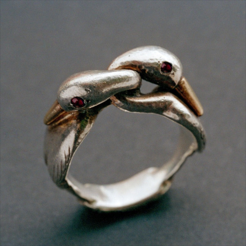 Vintage-Style Swan Neck Ring with Graceful Curve in Silver Colour