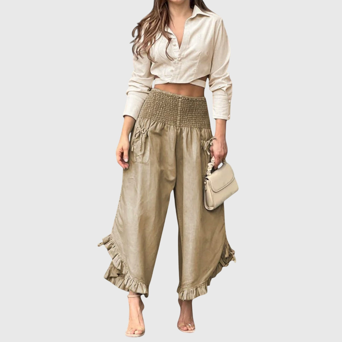 Pleated Trousers with Gathered Detail