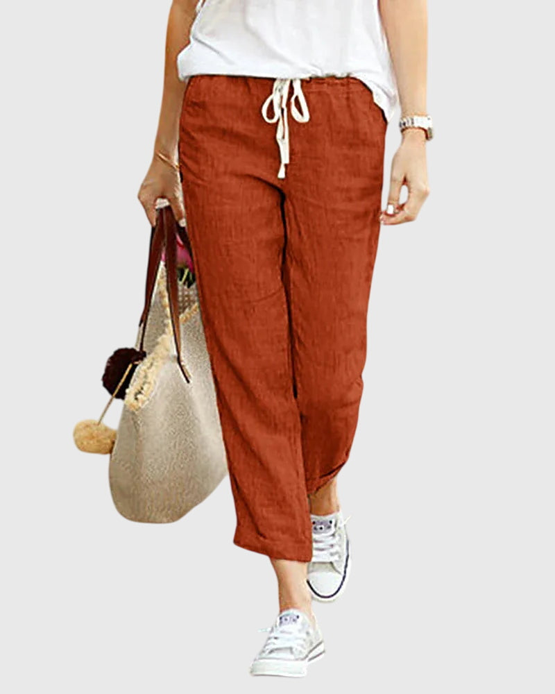 Solid Colour Summer Trousers with Elasticated Waist