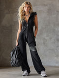 Hooded Sleeveless Jumpsuit with Zip Front and Wide Leg