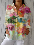 Watercolour Floral Blouse with Relaxed V-Neckline