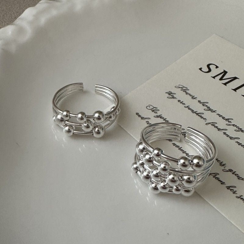 Plant Shoot Ring with Ball-Tipped Stems in Silver Colour