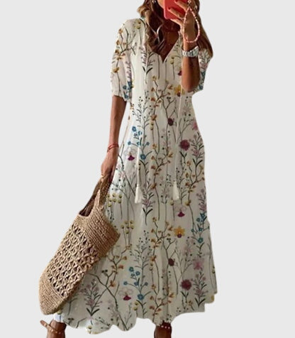Boho V-Neck Summer Dress with Vintage Character