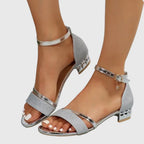 Heeled Sandals with Metallic Finish