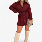 Long-Sleeve Collared Jumpsuit with Button Closure