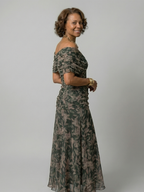 Off Shoulder Midi Dress with Draped Neckline