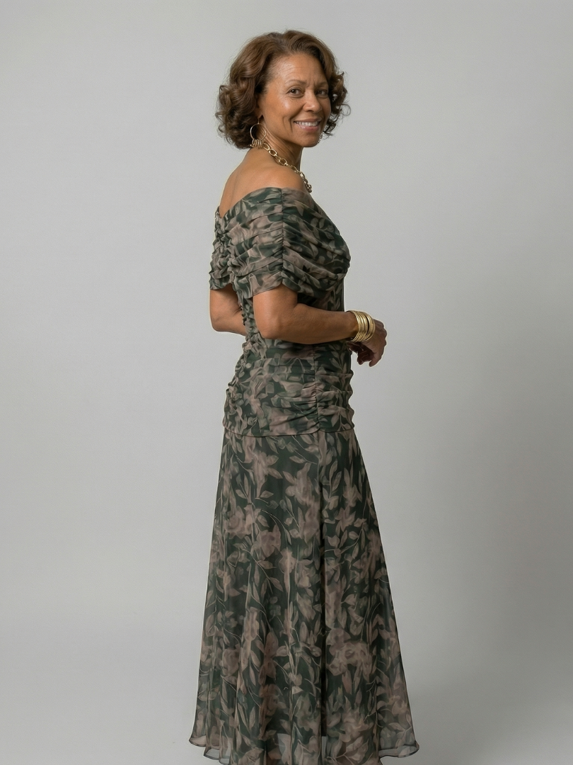 Off Shoulder Midi Dress with Draped Neckline
