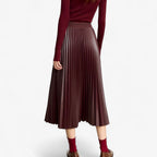 Pleated Eco-Leather Skirt with Elastic Waist for Day to Night