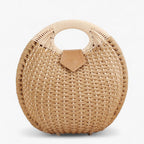 Woven Rattan-Style Shoulder Bag with Flap Closure