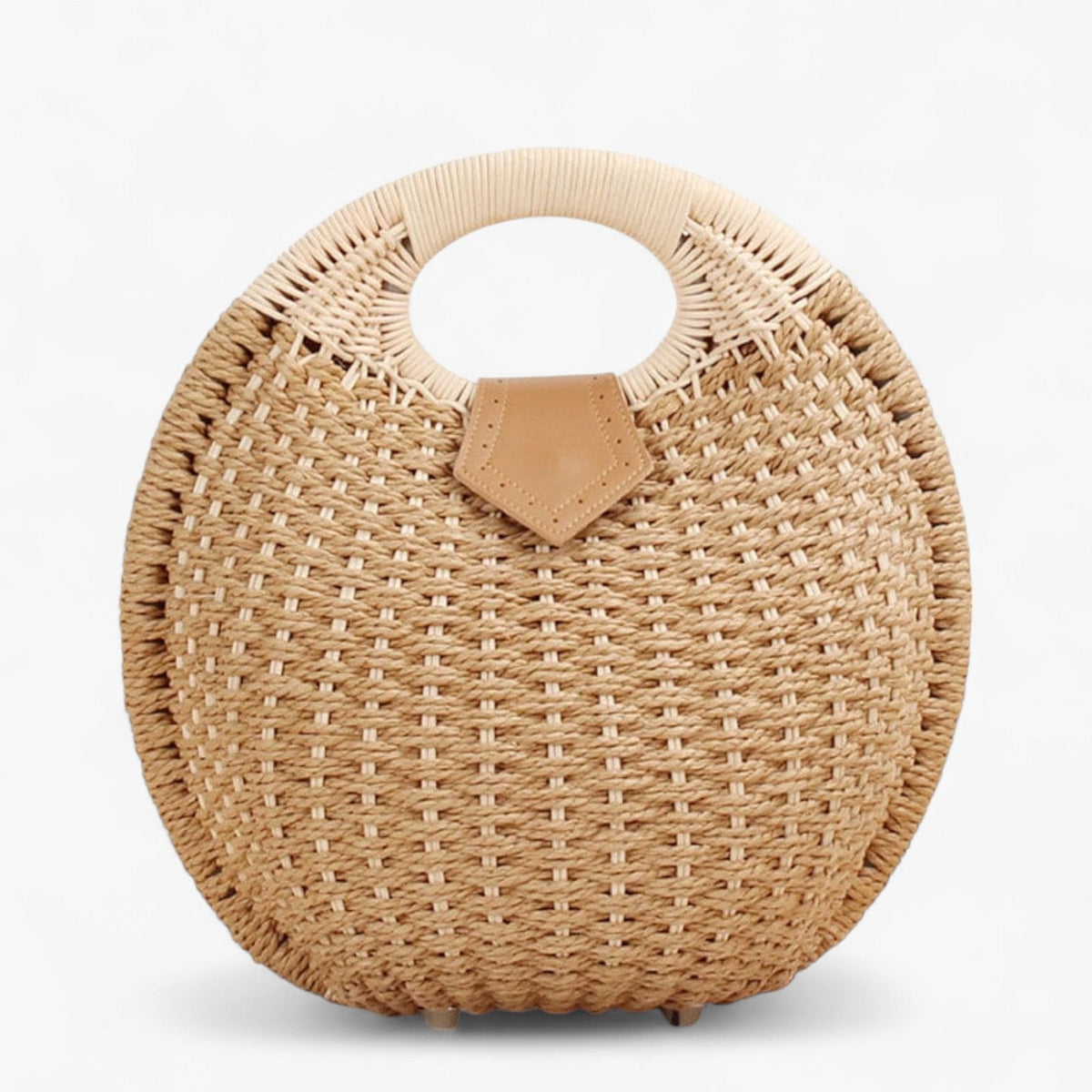 Woven Rattan-Style Shoulder Bag with Flap Closure