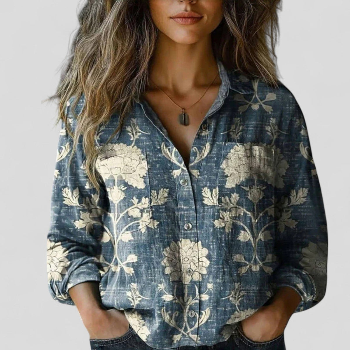 Gradient Blouse Shirt with Button Front
